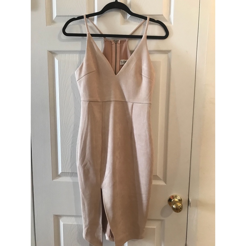 LF / SEEK Light Pink Microsuede Midi Dress - Picture 2 of 5